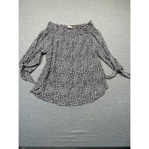 Women's Michael Kors Blouse, Size L, White & Black Leopard Print